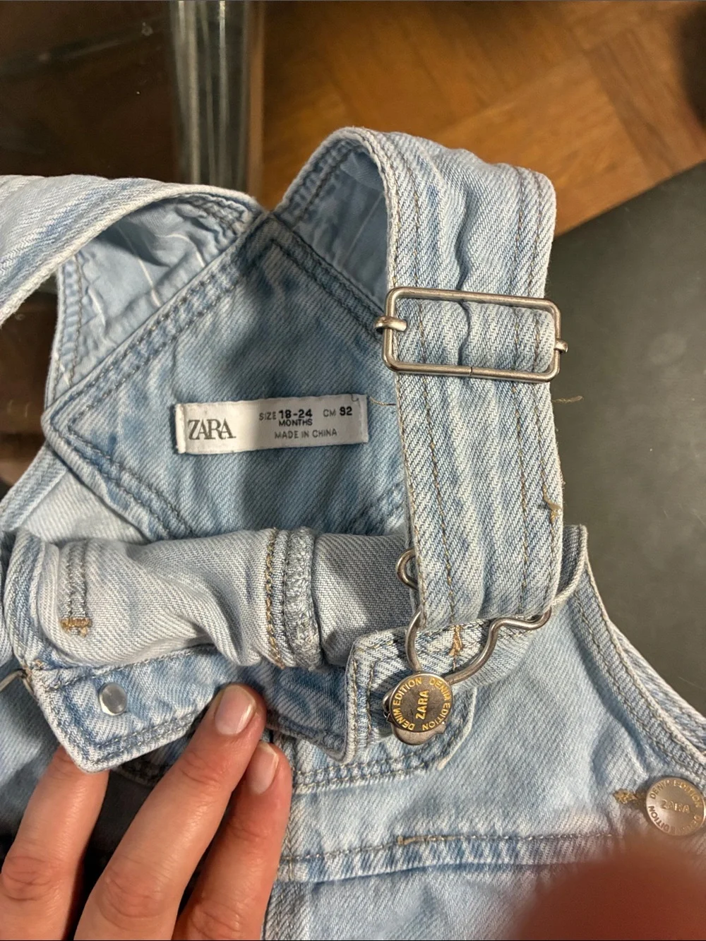 Zara Light Blue Denim Short Overalls Romper